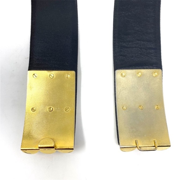 Vintage Judith Leiber Hematite and Gold Column Clasp Leather Belt - Picture 6 of 6